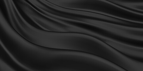 Abstract Black Cloth Background. Silky Fabric Beautiful Folds