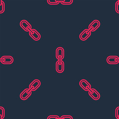 Fototapeta premium Red line Chain link icon isolated seamless pattern on black background. Link single. Hyperlink chain symbol. Vector