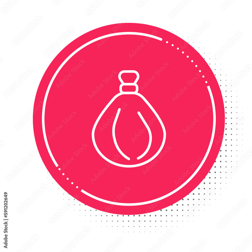 Poster white line garbage bag icon isolated on white background. red circle button. vector