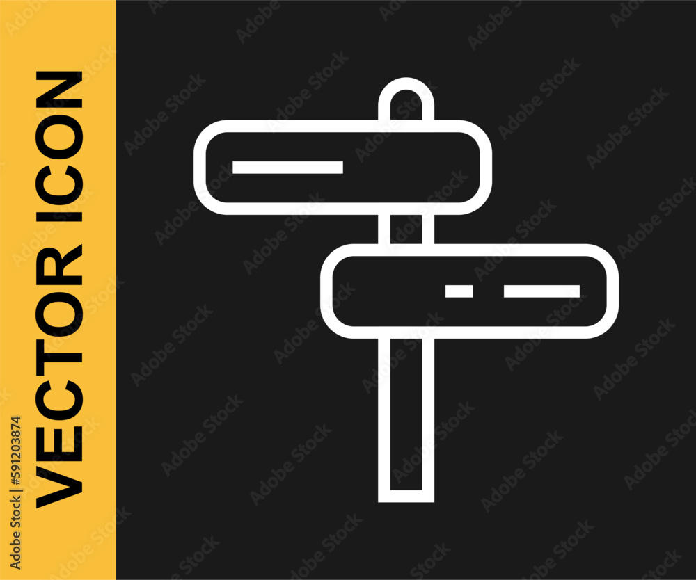 Poster white line road traffic sign. signpost icon isolated on black background. pointer symbol. isolated s