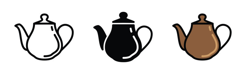 Tea pot icons. Teapot or coffee pot icon in line, flat, and color style. Tea kettle or teapot sign and symbol. Vector illustration	
