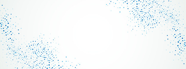 Abstract blue water background frame of geometric shapes. Circular ornament. Pattern of dots, particles, molecules, fragments. Poster for technology, medicine, presentations, business. Vector 