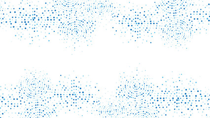 Abstract blue water background frame of geometric shapes. Circular ornament. Pattern of dots, particles, molecules, fragments. Poster for technology, medicine, presentations, business. Vector 