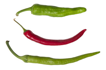 hot red and green pepper pod set isolated on white or transparent background, cut out