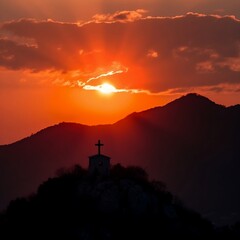 Sunset sky with church cross, Sunset, Holy Church of Jesus Christ