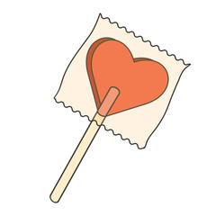 Retro groovy hippie 70s sticker. Lollipop sticker in trendy retro psychedelic cartoon style.