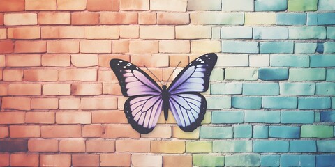 "Fluttering Beauty on a Pastel Wall" / Background Design / AI Generated Artwork