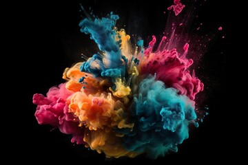 Colorful Powder Explosion on Black Background - High Contrast Abstract Wallpaper - generative ai
