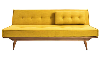 midcentury modern gold futon sofa isolated on transparent background