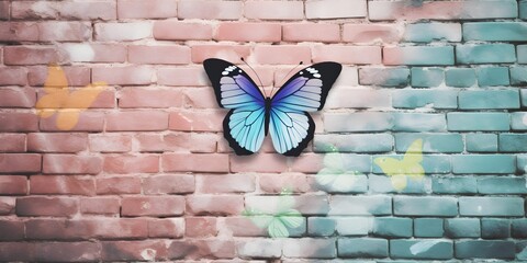 "Fluttering Beauty on a Pastel Wall" / Background Design / AI Generated Artwork