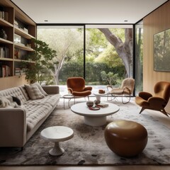 Fototapeta premium Large luxury modern bright interiors Living room. Generative Ai.