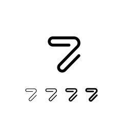 Digital technology font rounded alphabet, including set from five of different thicknesses trendy number 7, modern minimal trendy vector illustration 10EPS