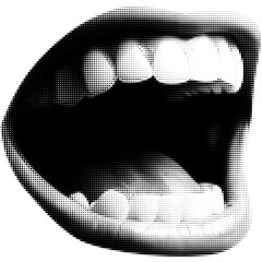 Opened woman lips as retro halftone collage elements for mixed media design. Mouth in scream in halftone texture, dotted pop art style. Vector illustration of vintage grunge punk crazy art templates.