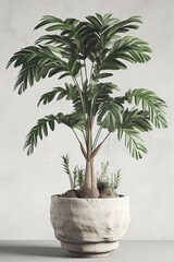 Tropical plants banana in a pot on a white background. Generative AI