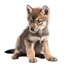 baby wolf isolated on a transparent background, generative ai