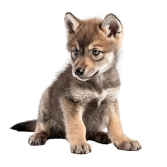 Fototapeta premium baby wolf isolated on a transparent background, generative ai