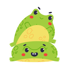 Cute Fat Green Frog or Toad Character Playing Together Vector Illustration