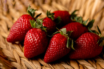 strawberries on a wooden table