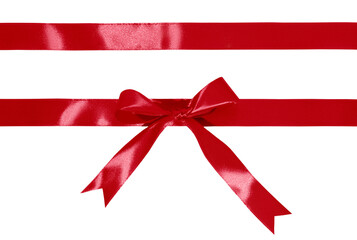 Gift wrapping design with red ribbons and bow isolated on transparent background