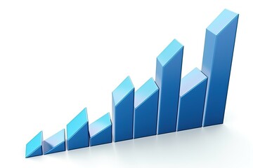 Blue bar graph illustration, finance concept, white background. Generative AI