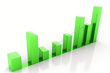 Green bar graph illustration, finance concept, white background. Generative AI