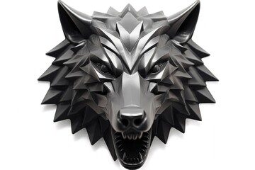 Wolf face illustration, white background. Generative AI