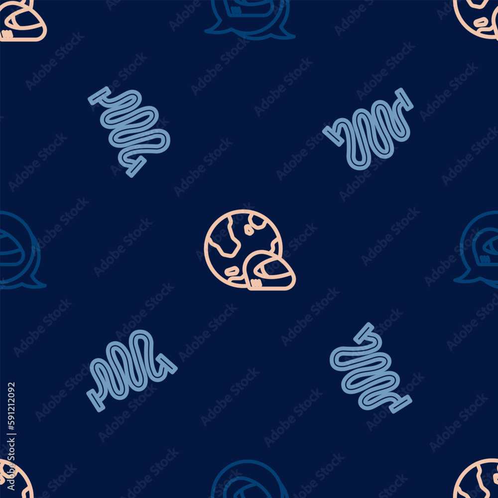 Poster set line racing helmet, track and on seamless pattern. vector