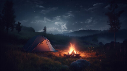 Fototapeta na wymiar Starlit Solitude - Camping in the Wilderness Photography