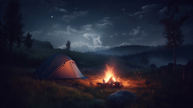 Starlit Solitude - Camping in the Wilderness Photography