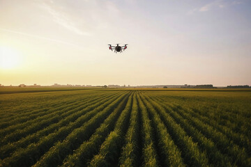 Fototapeta na wymiar Drone fly over smart farming technology in a corn field