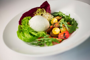 Buratta cheese salad with vegetables