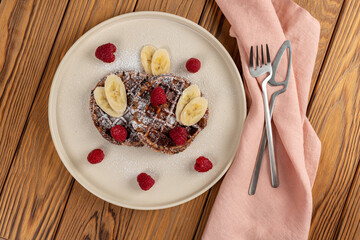 Cottage cheese and banana waffles with chocolate