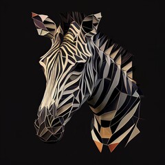 portrait zebra polygonal on dark background Generative AI