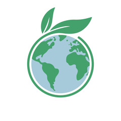 Planet earth icon with leaf protecting it. Save the world, eco-friendly symbol. Environmental conservation.
