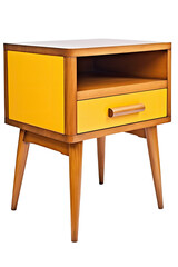 midcentury modern yellow wood nightstand isolated on transparent background