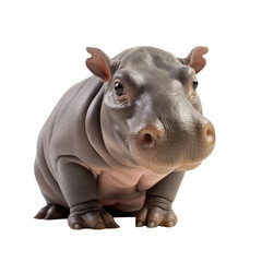 Fototapeta premium baby hippopotamus isolated on a transparent background, generative ai
