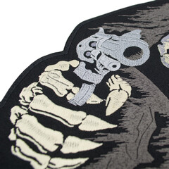Embroidered patch depicting a skeleton, skull, death. Accessory for metalheads, punks, rockers,...