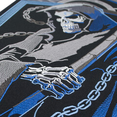 Embroidered patch depicting a skeleton, skull, death. Accessory for metalheads, punks, rockers,...