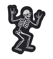 Embroidered patch depicting a skeleton, skull, death. Accessory for metalheads, punks, rockers, bikers, satanists, emo, street aggressive subcultures.