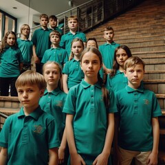 The future generation of Germany: Primary school students on the school stairs, generativer ai