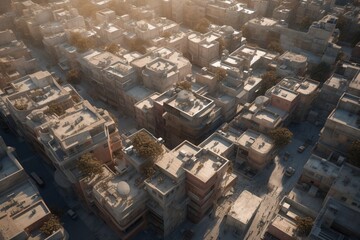 A detailed illustration of a bird's eye view of a city or landscape, Generative AI