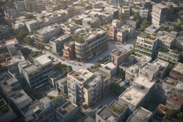 A detailed illustration of a bird's eye view of a city or landscape, Generative AI