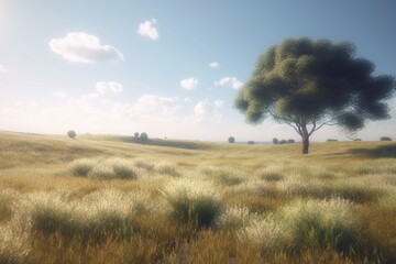 Obraz na płótnie Canvas A minimalist landscape with a field or meadow, Generative AI