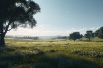 A minimalist landscape with a field or meadow, Generative AI