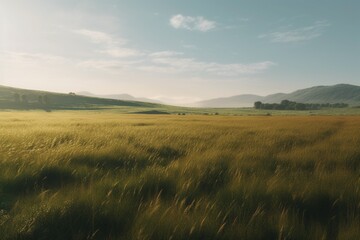 A minimalist landscape with a field or meadow, Generative AI