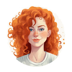 Fototapeta premium Girl with red curls watercolor illustration. Generative AI