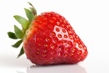Detailed closeup of fresh, sweet strawberry on white background, with generative AI technology
