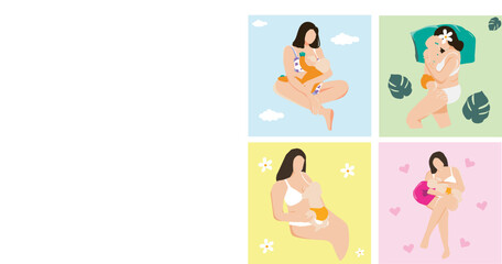 adorable breastfeeding with love position vector - obrazy, fototapety, plakaty