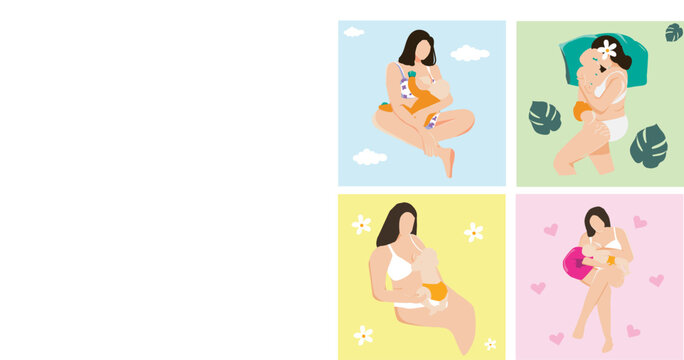 adorable breastfeeding with love position vector