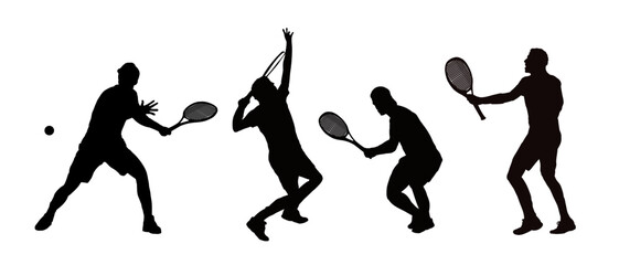 Set of tennis player silhouette vector